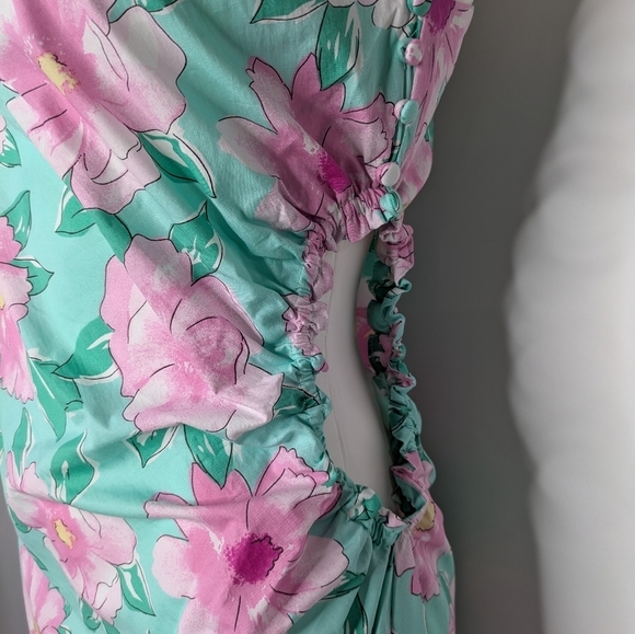 NWT GB Dillard's blue green pink floral one sleeve cutout side dress XXL - Picture 2 of 9